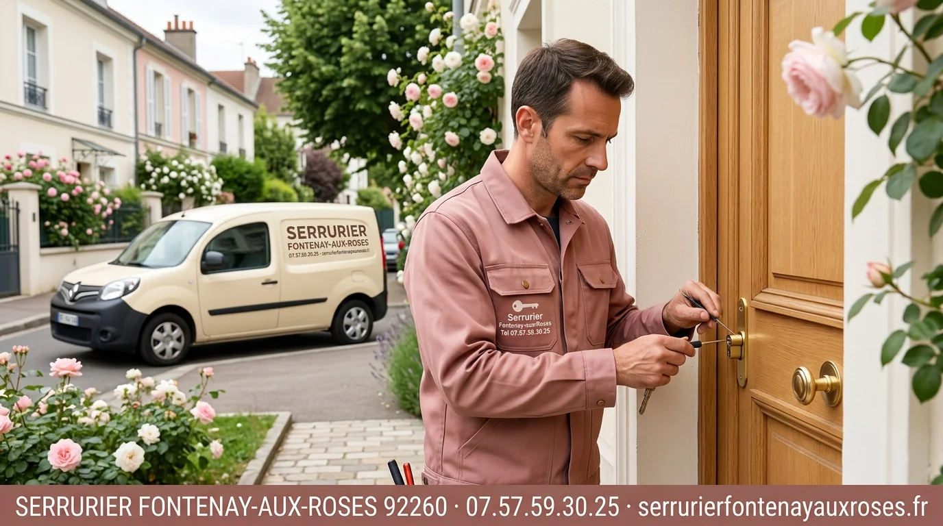 Serrurier Fontenay-aux-Roses 92260 en intervention avec bannière coordonnées